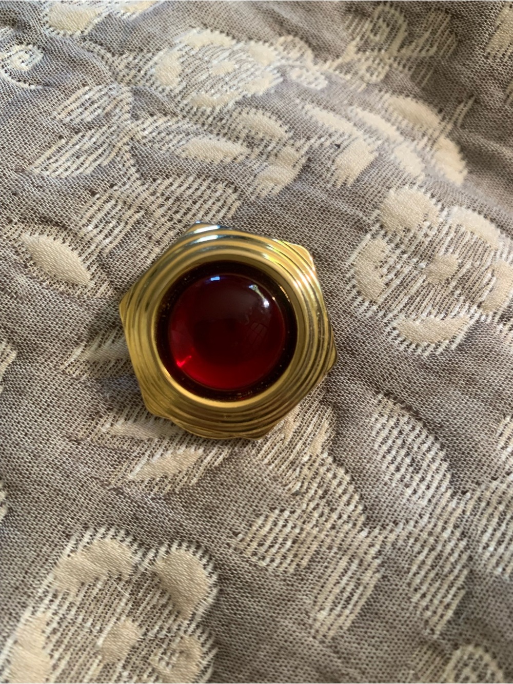 Gold-Tone Home Accent Brooch with Deep Red Center